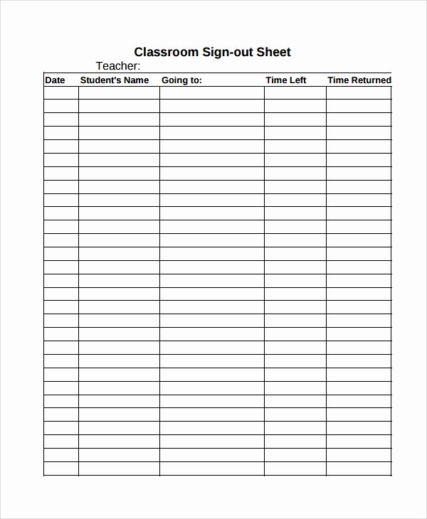 Sign In Out Sheet Template Lovely Sample Classroom Sign Out Sheet 8 Free Documents