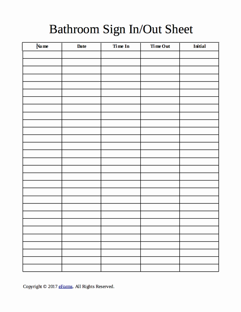Sign In Out Sheet Template Luxury Bathroom Cleaning Sign In Out Sheet Template