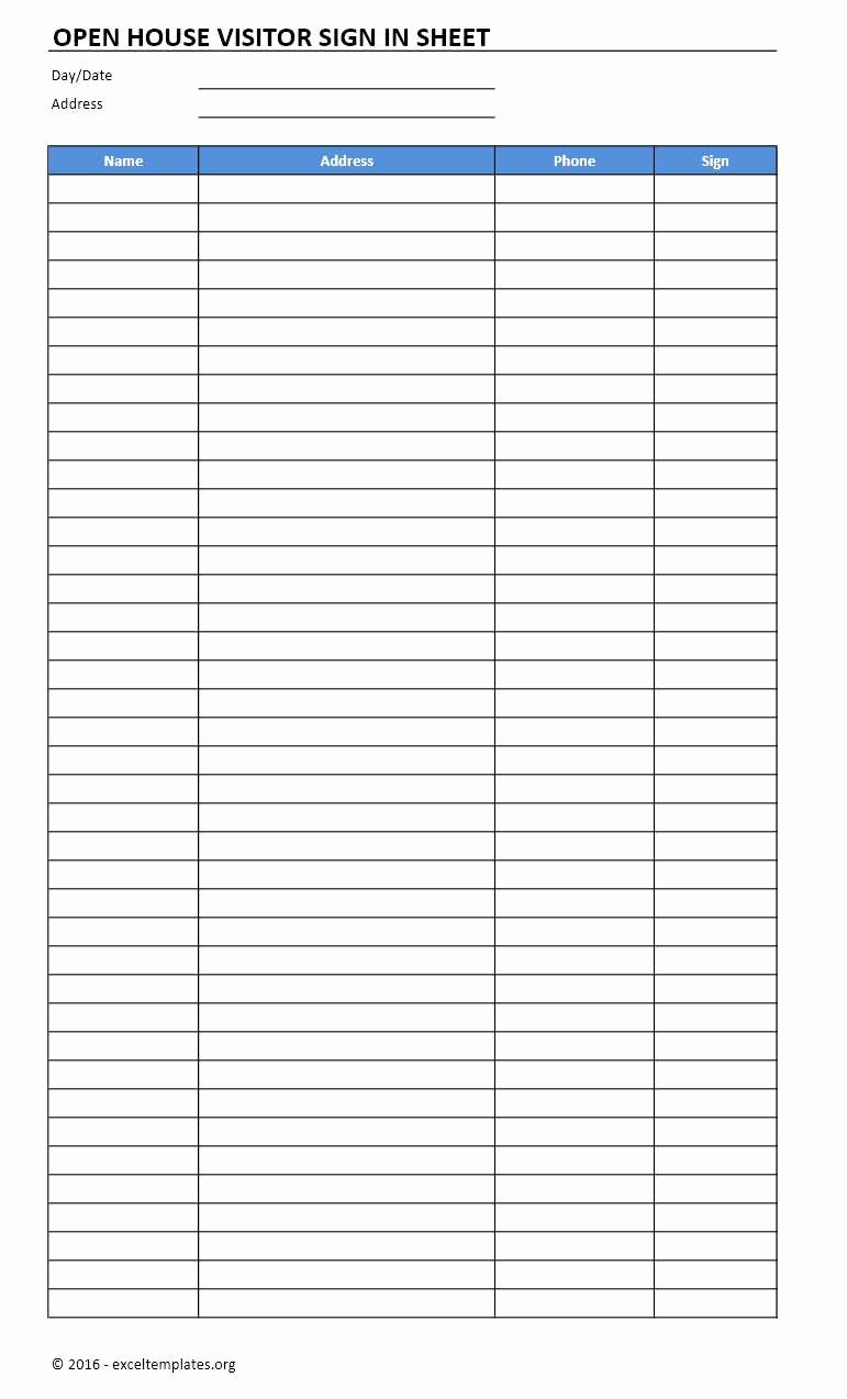 Sign In Sheet Template Excel Awesome Open House Sign In Sheet Template