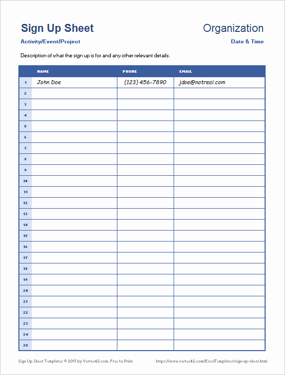 Sign In Sheet Template Excel New Sign Up Sheets Potluck Sign Up Sheet