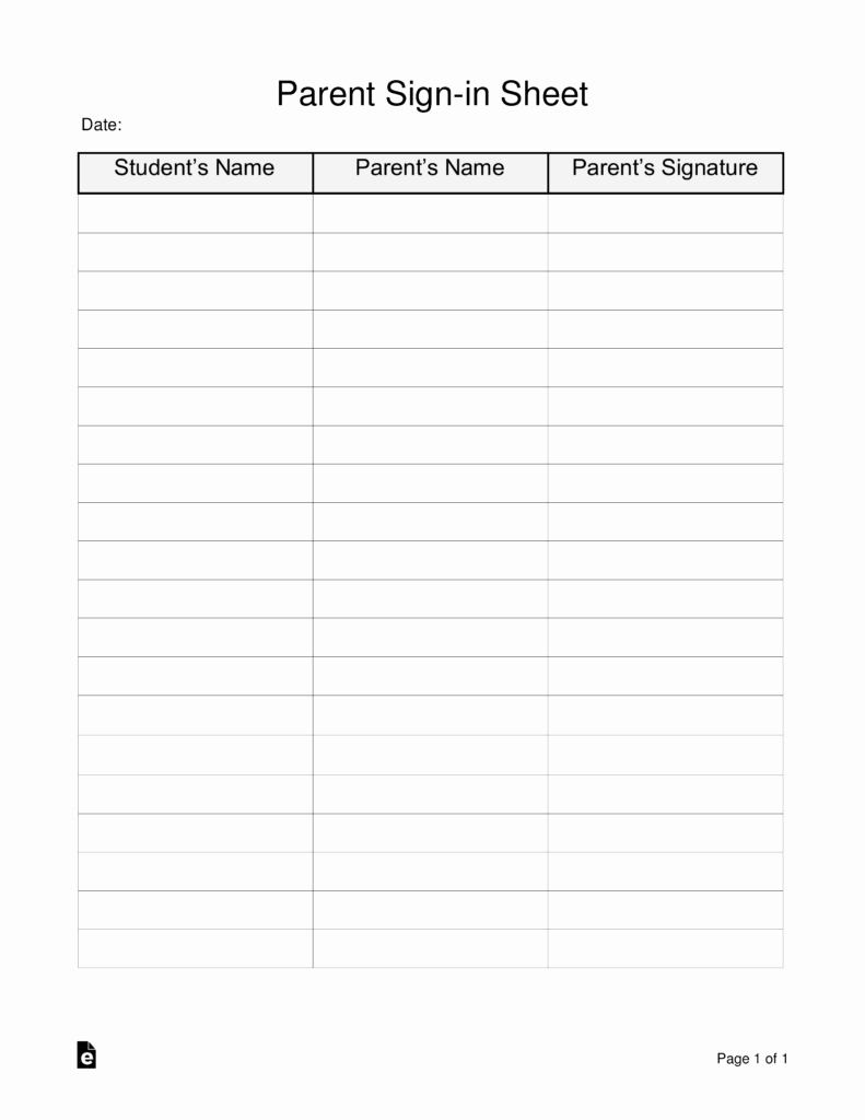 Sign In Sheet Template Pdf Best Of Parent Sign In Sheet Template