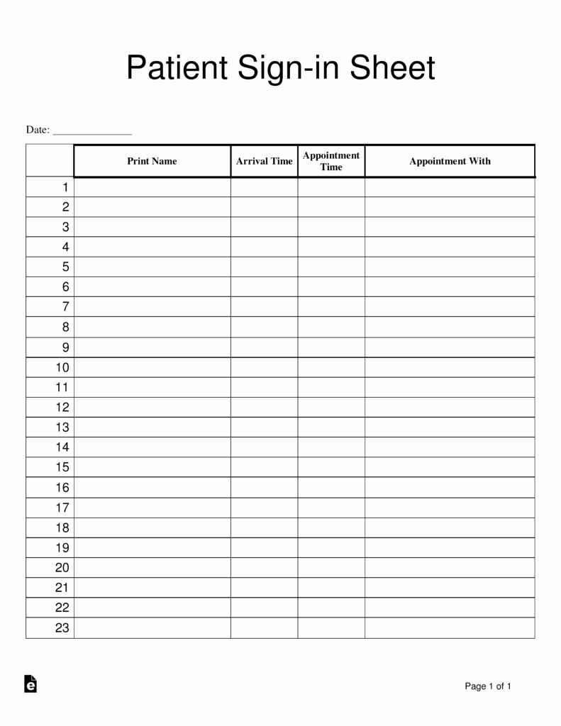 Sign In Sheet Template Pdf Best Of Patient Sign In Sheet Template