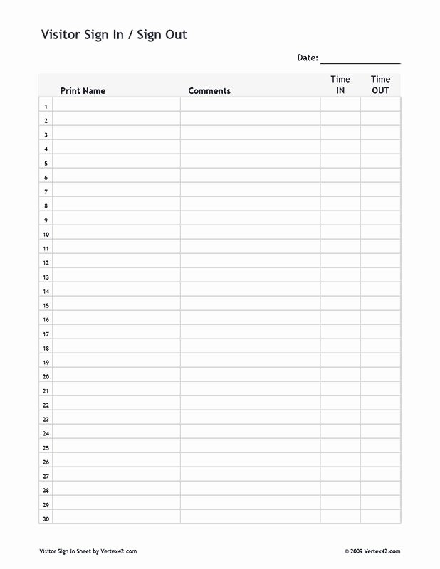 Sign In Sheet Template Pdf Lovely Free Printable Visitor Sign In Sign Out Sheet Pdf From