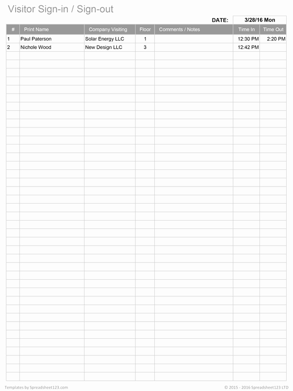 Sign In Sheet Template Pdf Luxury Printable Sign In Worksheets and forms for Excel Word and Pdf