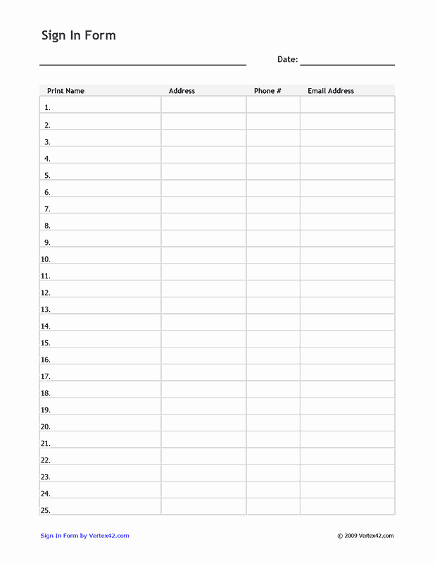 Sign In Sheet Template Pdf New Free Printable Sign In form Pdf From Vertex42