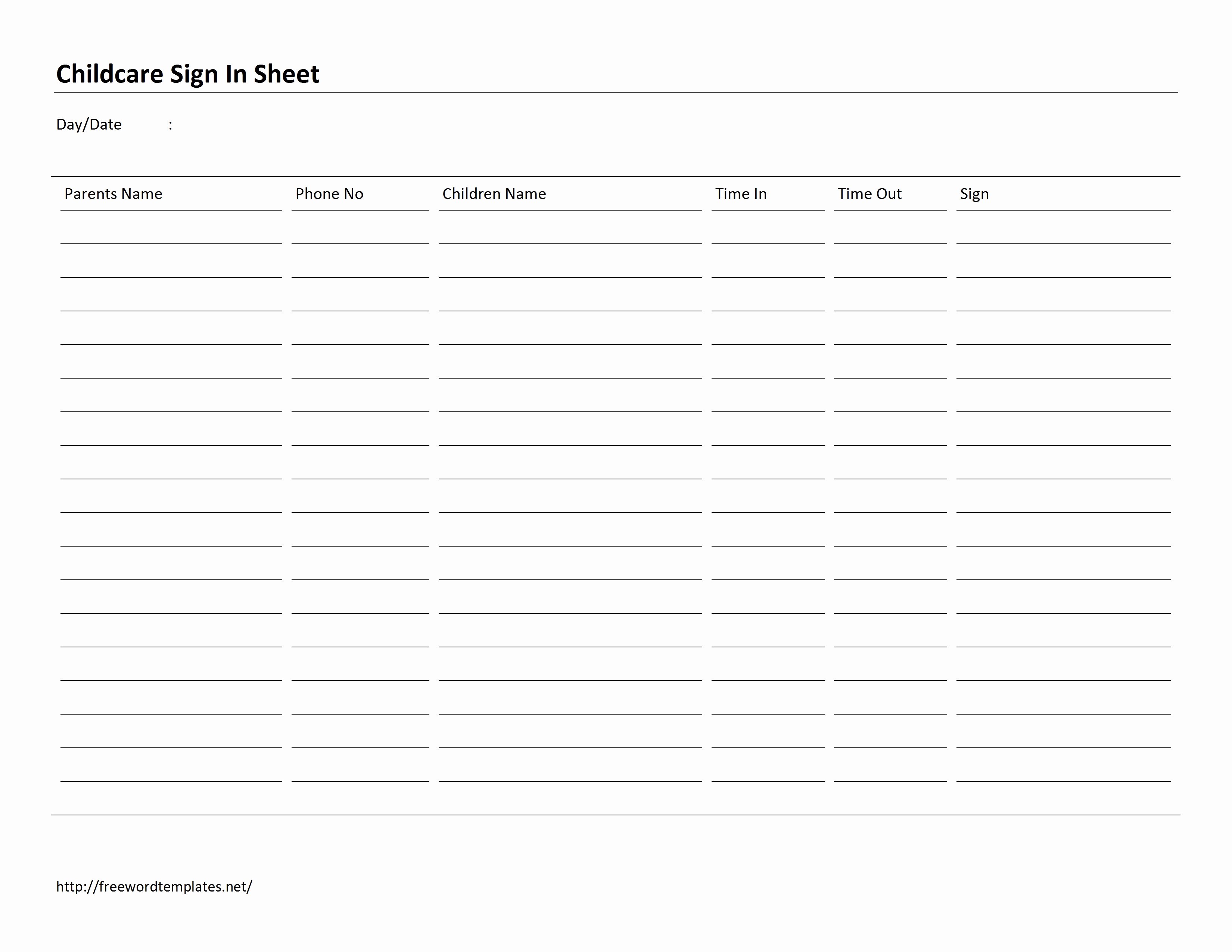 Sign In Sheet Template Word Luxury Childcare Sign In Sheet Template