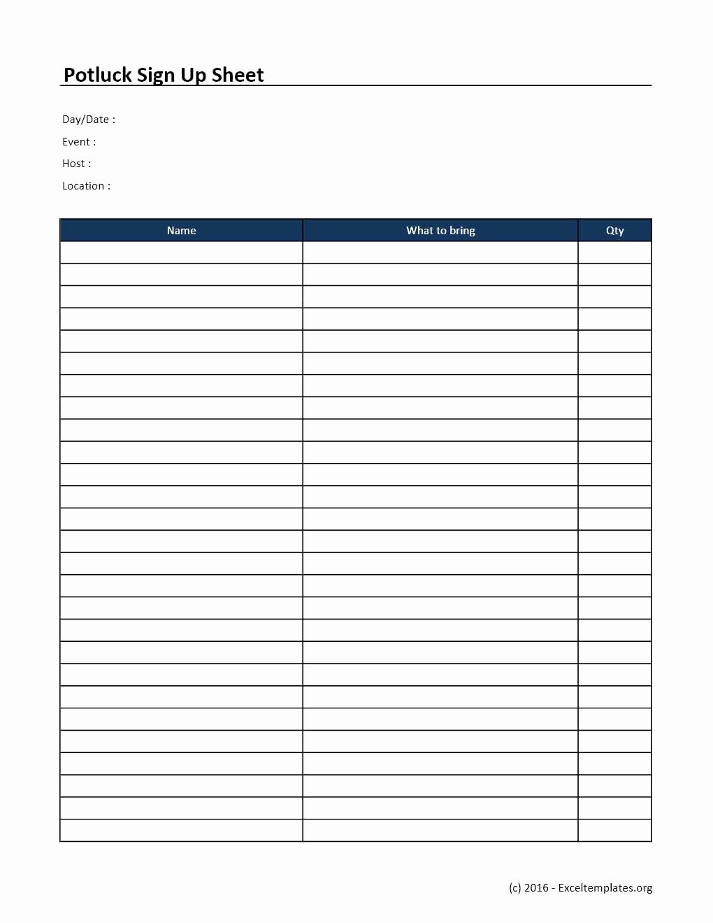 Sign Up Sheet Template Excel Elegant Potluck Sign Up Sheet Template Excel Templates