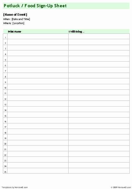 Sign Up Sheet Template Excel Fresh Sign Up Sheets Potluck Sign Up Sheet