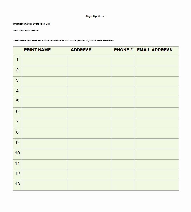Sign Up Sheet Template Excel Inspirational 40 Sign Up Sheet Sign In Sheet Templates Word &amp; Excel