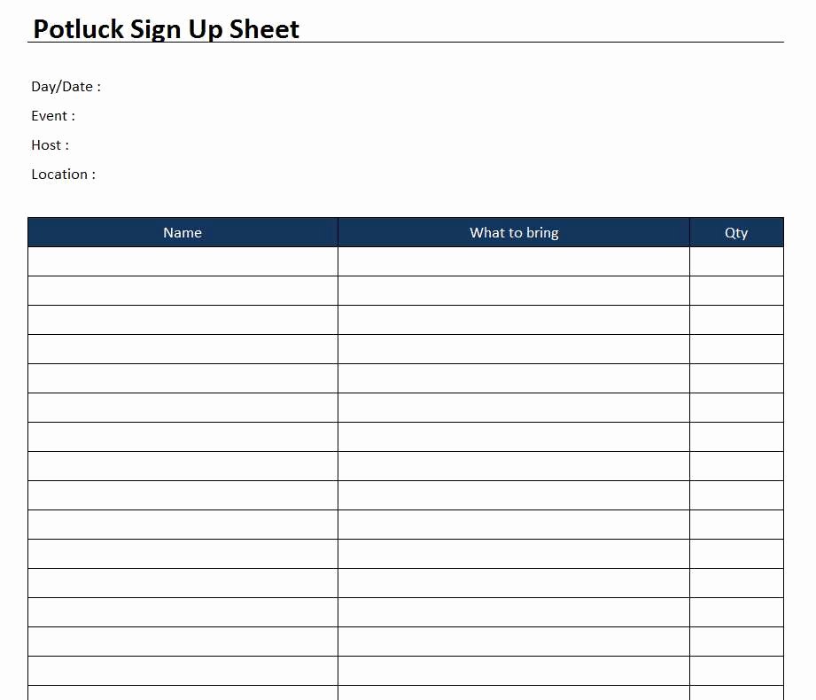 Sign Up Sheet Template Excel Inspirational Potluck Sign Up Sheet Template Free Excel Templates and