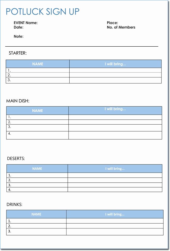 Sign Up Sheet Template Excel New Signup Sheet Templates 40 Sheets Potluck