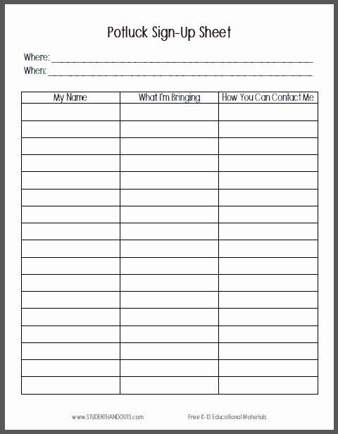 Sign Up Sheet Template Excel Unique 4 Potluck Sign Up Sheet Templates Word Excel Templates