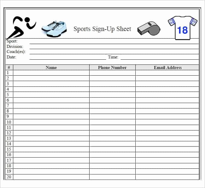 Sign Up Sheet Template Excel Unique 4 Sports Sign Up Sheet Templates – Word Templates