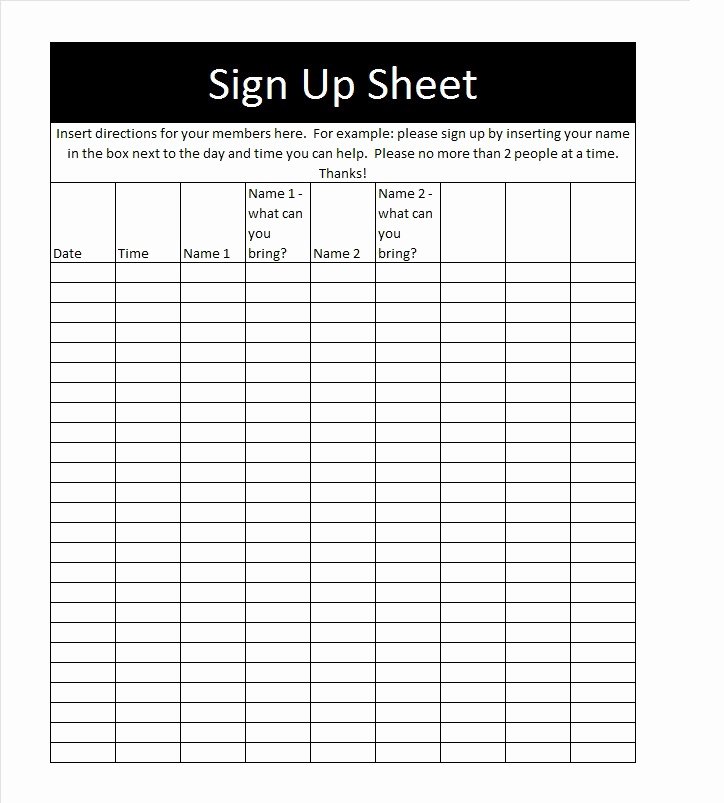 Sign Up Sheet Template Free Awesome 40 Sign Up Sheet Sign In Sheet Templates Word &amp; Excel