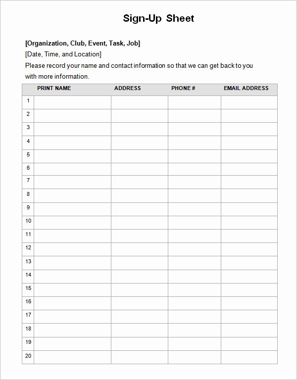 Sign Up Sheet Template Free Best Of Sign Up Sheet Template