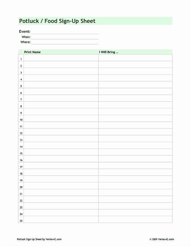 Sign Up Sheet Template Pdf Lovely Free Printable Potluck Sign Up Sheet Pdf From Vertex42