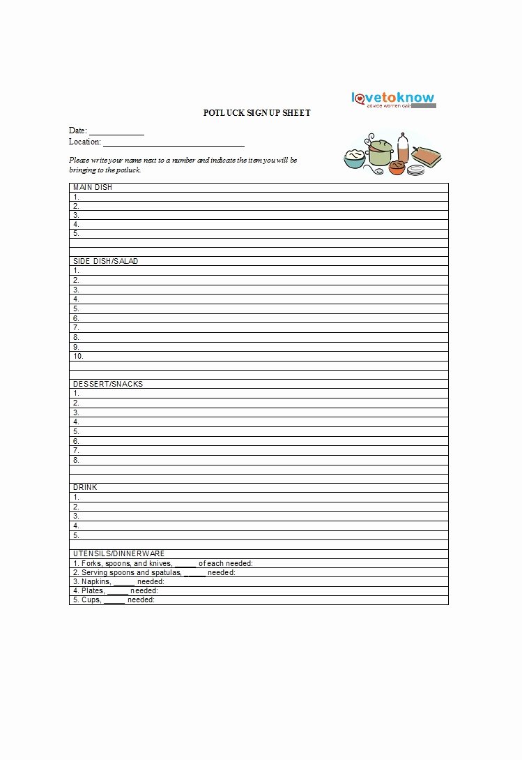 Sign Up Sheets Template Best Of 38 Best Potluck Sign Up Sheets for Any Occasion
