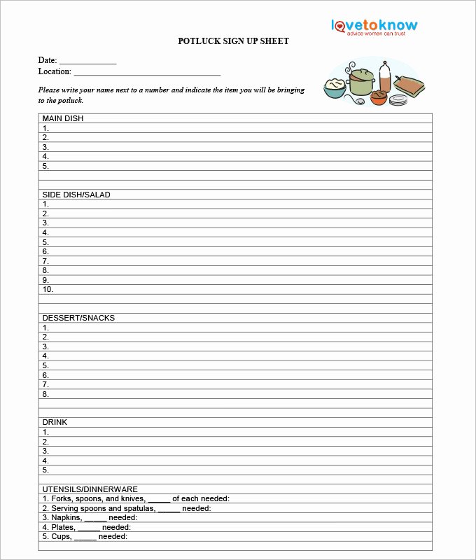 Sign Up Sheets Template New Potluck Sign Up Sheet Template Word