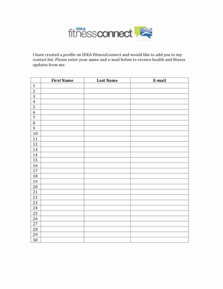 Sign Up Sheets Template New Signup Sheet for E Fitness Newsletter