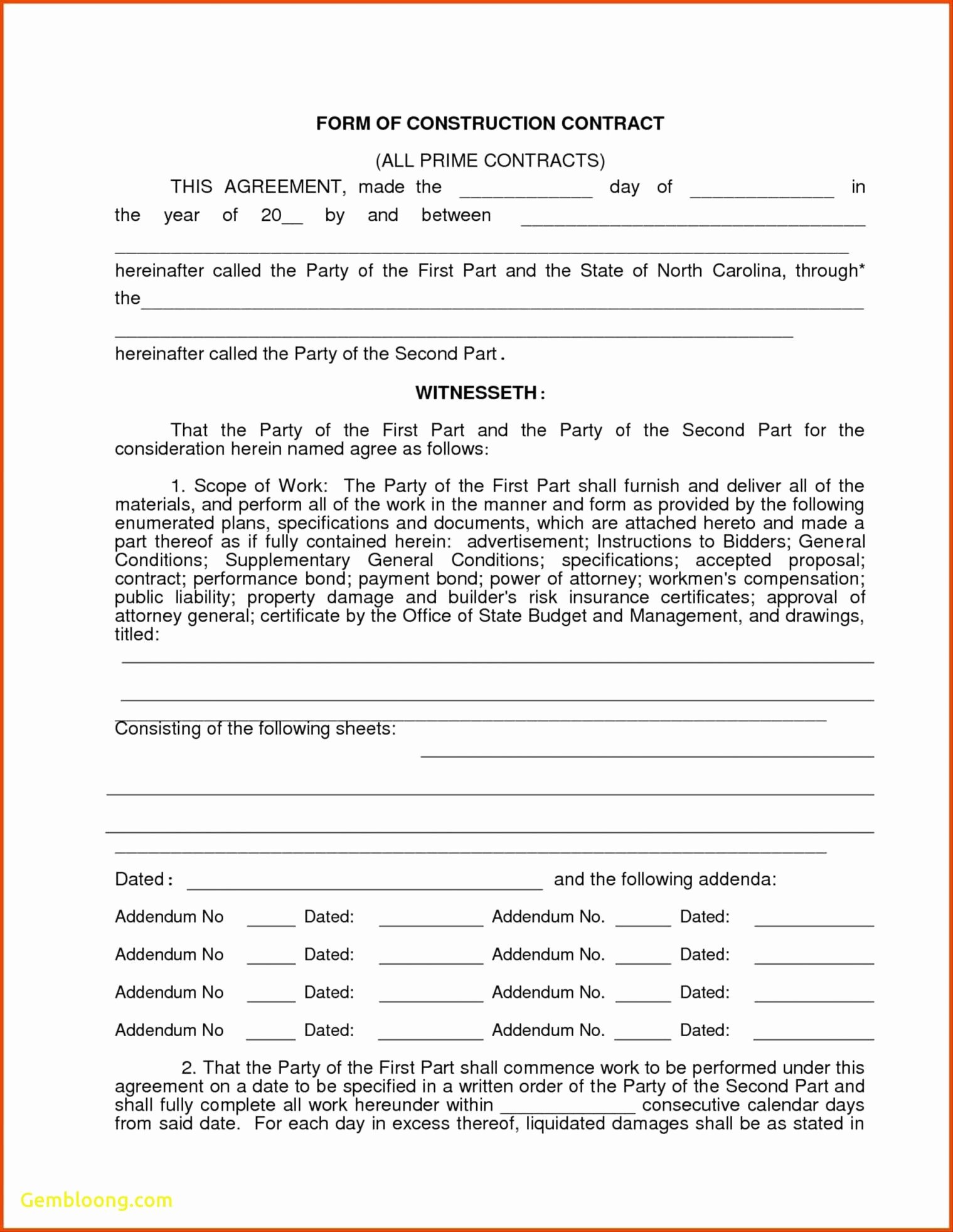 Simple Construction Contract Template Elegant Construction Contract forms