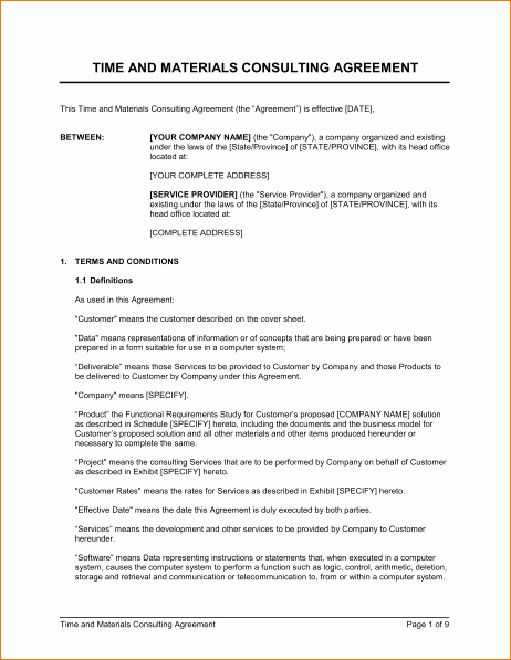 Simple Consulting Contract Template Lovely Time and Materials Consulting Agreement Template