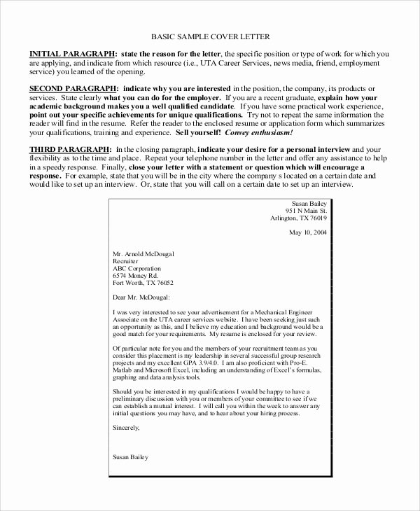 Simple Cover Letter Template Word Inspirational Sample Basic Cover Letter 8 Examples In Word Pdf