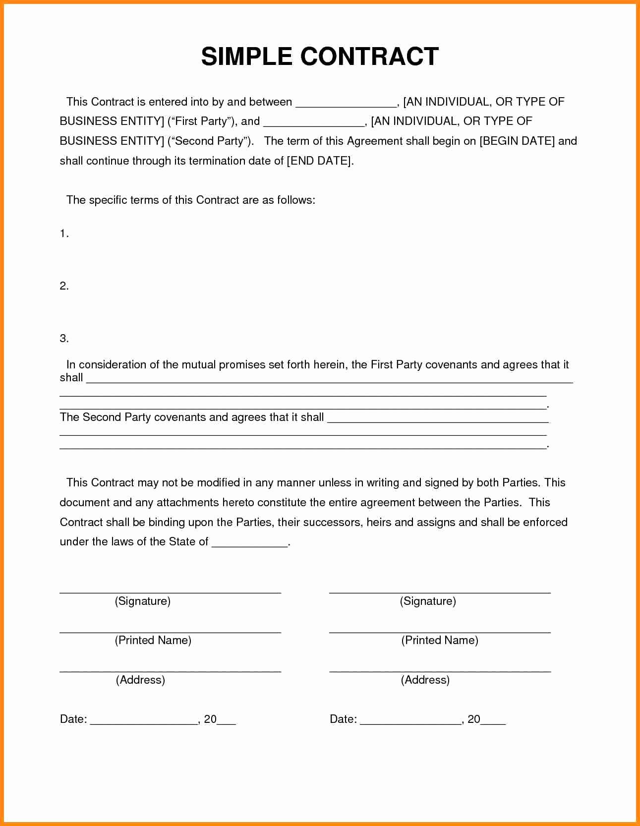 Simple Partnership Agreement Template Fresh Simple Contract Agreement