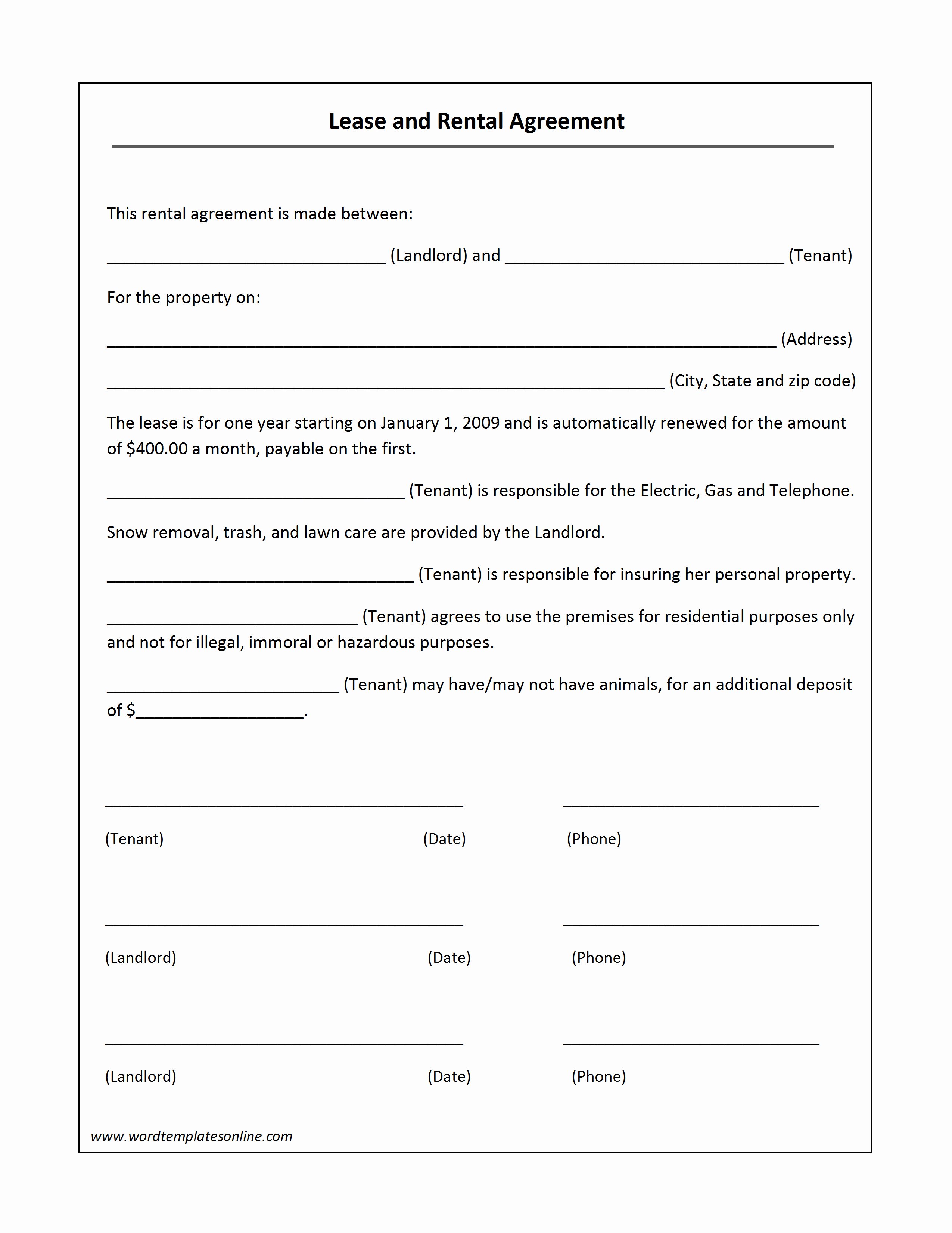 Simple Rental Agreement Template Word Lovely Lease Agreement Template