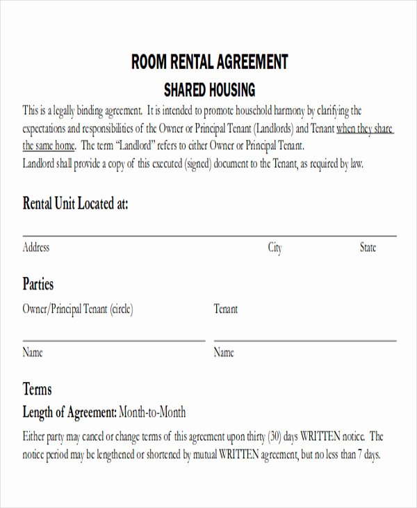 Simple Rental Agreement Template Word New 8 Room Rental Agreement form Sample Examples In Word Pdf