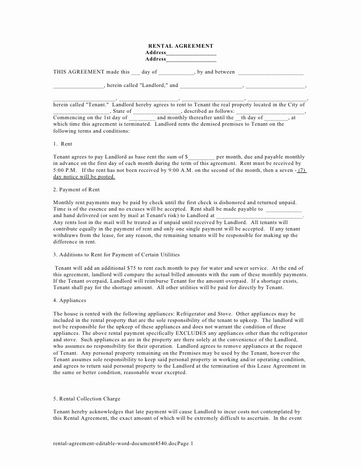 Simple Rental Agreement Template Word New Rental Agreement Editable Word Document