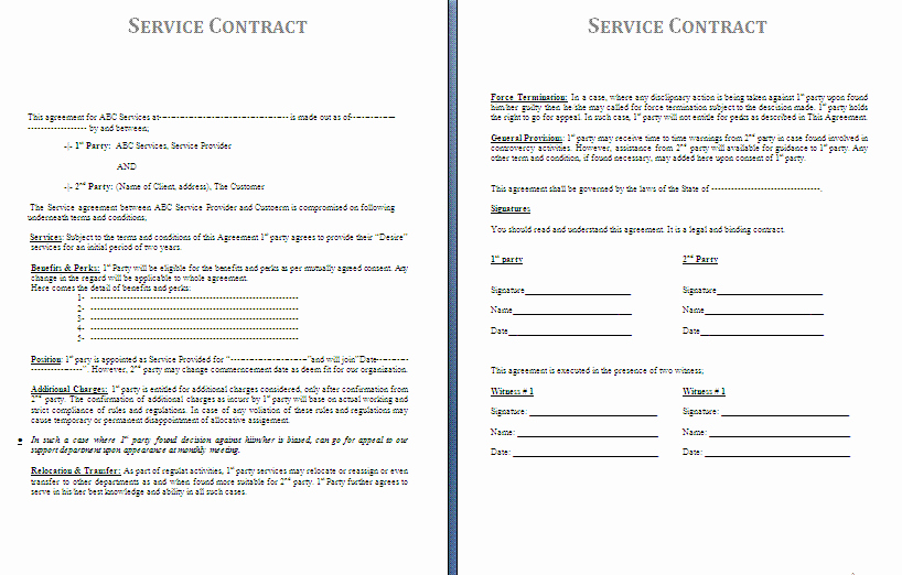 Simple Service Agreement Template New Service Contract Template