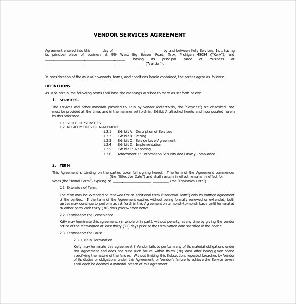 Simple Service Agreement Template New Vendor Agreement Template – 28 Free Word Pdf Documents