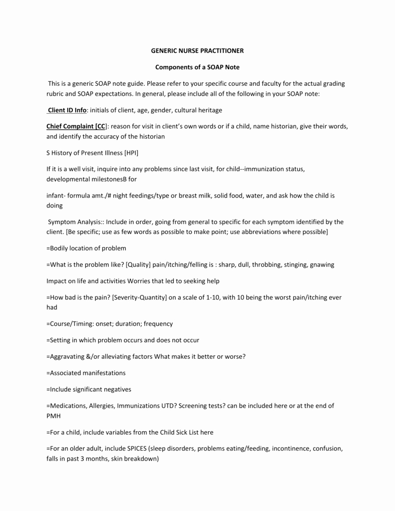Soap Note Template Nurse Practitioner Inspirational Generic Nurse Practitioner Ponents Of A soap Note