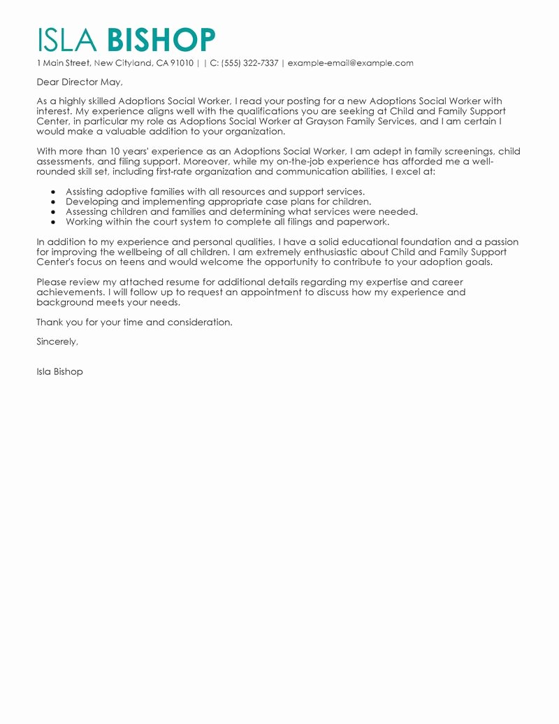 Social Work Cover Letter Template Best Of Best Adoptions social Worker Cover Letter Examples