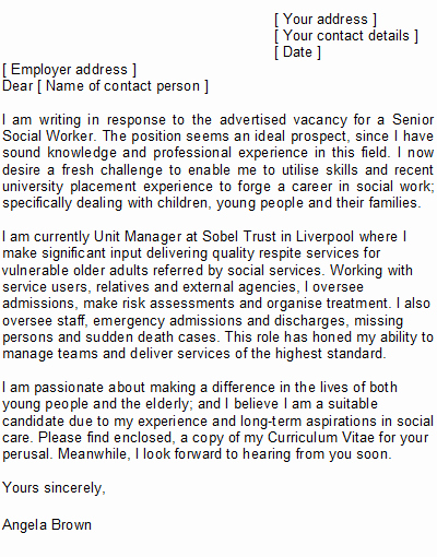 social worker cover letter