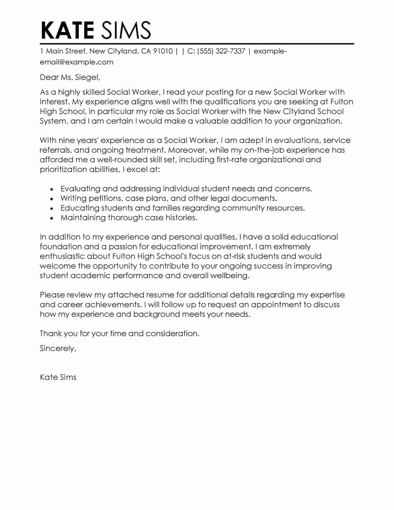 Social Worker Cover Letter Template New Best social Worker Cover Letter Examples