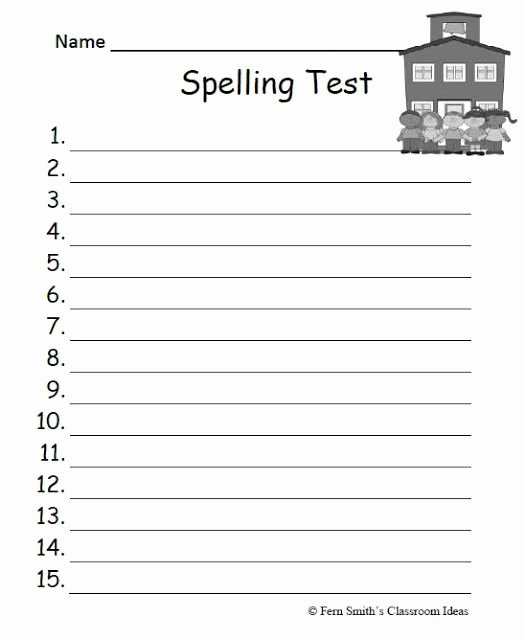 Spelling Test Template 15 Words New Fern S Freebie Friday School themed Blank Spelling Test