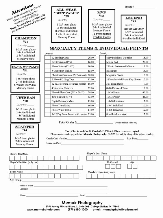 Sports Photography order form Template Lovely Youth Sports Photography order form
