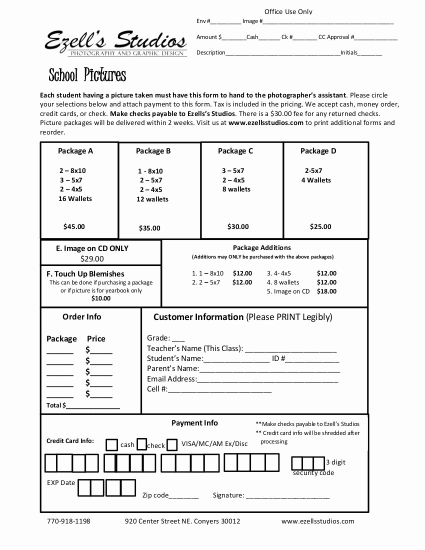 Sports Photography order form Template New order forms Ezell S Studios