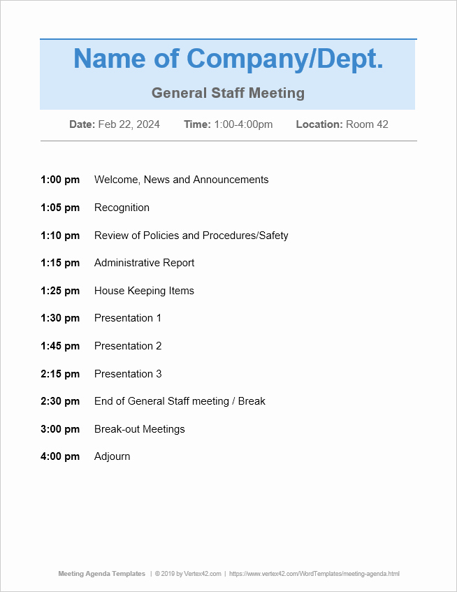 Staff Meeting Agenda Template Fresh 10 Free Meeting Agenda Templates