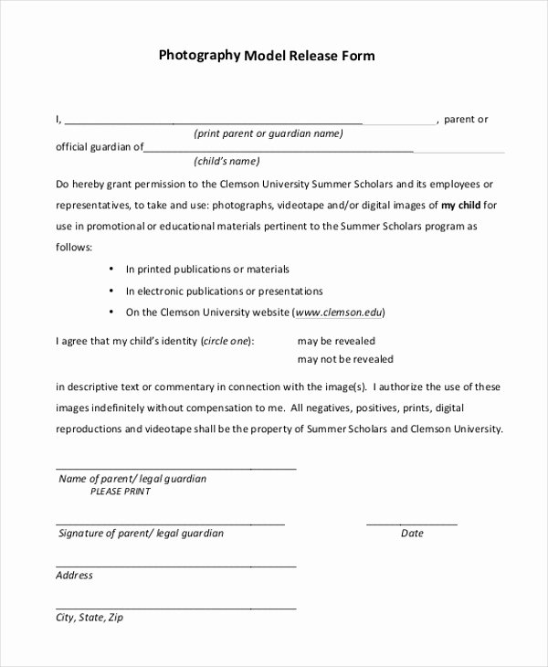 Standard Media Release form Template Elegant Free 9 Sample Model Release forms