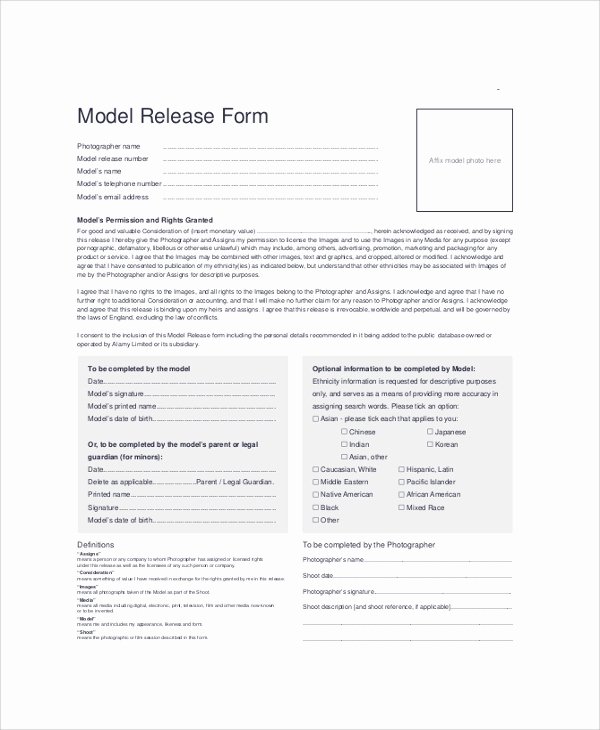 Standard Media Release form Template Inspirational Sample Model Release form 9 Examples In Pdf Word