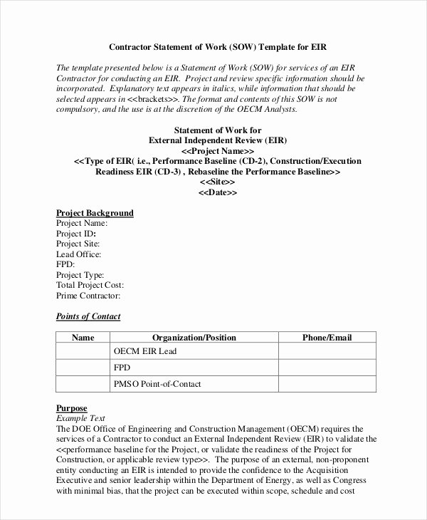 Statement Of Work Template Word Awesome Statement Work Template