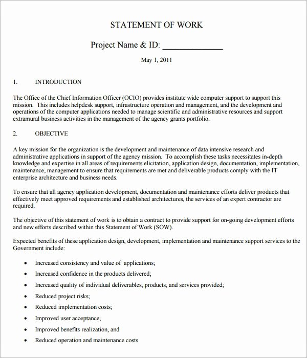 Statement Of Work Template Word Beautiful Free 13 Statement Of Work Templates In Google Docs