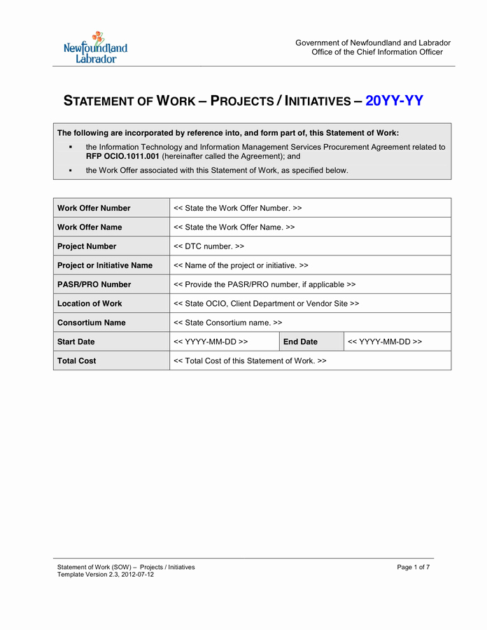 Statement Of Work Template Word Beautiful Statement Of Work Template In Word and Pdf formats
