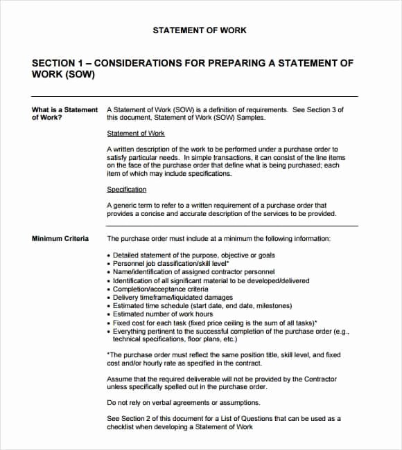 Statement Of Work Word Template Unique 8 Statement Of Work Templates Word Excel Pdf formats