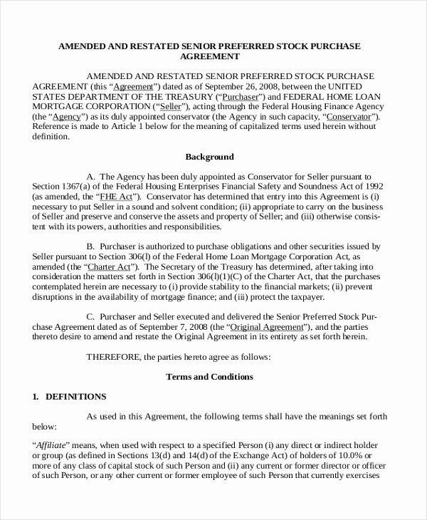 Stock Purchase Agreement Template Unique Sample Stock Purchase Agreement form 7 Free Documents