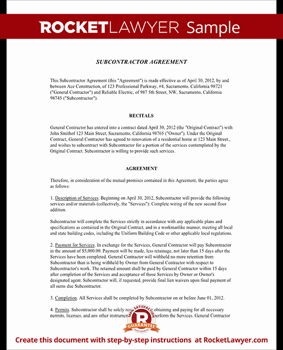 Subcontractor Contract Template Free Luxury Subcontractor Agreement Contract form