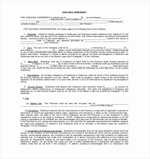 Sublease Agreement Template Word Best Of 19 Sublease Agreement Templates Word Pdf Pages