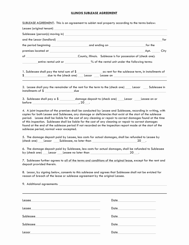 Sublease Agreement Template Word Lovely Free Illinois Sublease Agreement Template Pdf